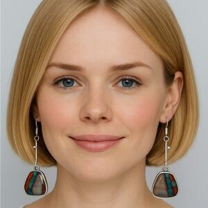 Resin Colorful Silver Dangle Earrings